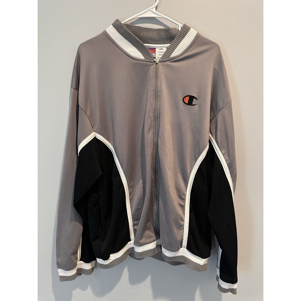 Vintage Champion Colorblock Basketball Track Jacket Full Zip Grey Black Men's L